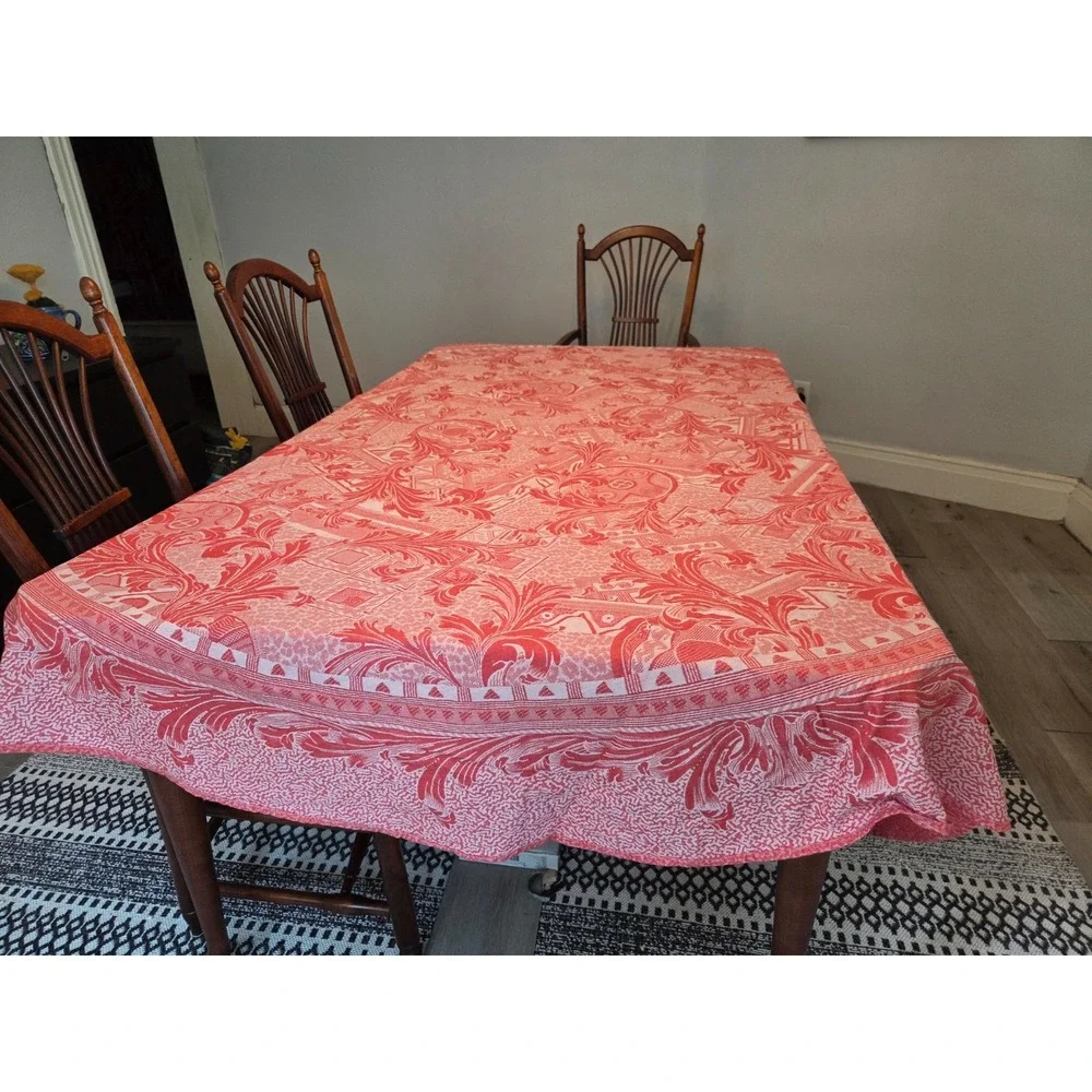 Jacquard Francais Primrose Bordier Red 90'' Round Tablecloth + 9 Napkins